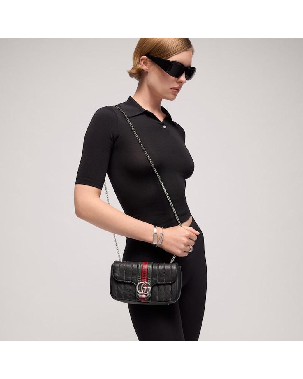 Gucci Black Jetset Gg Marmont Small Shoulder Bag