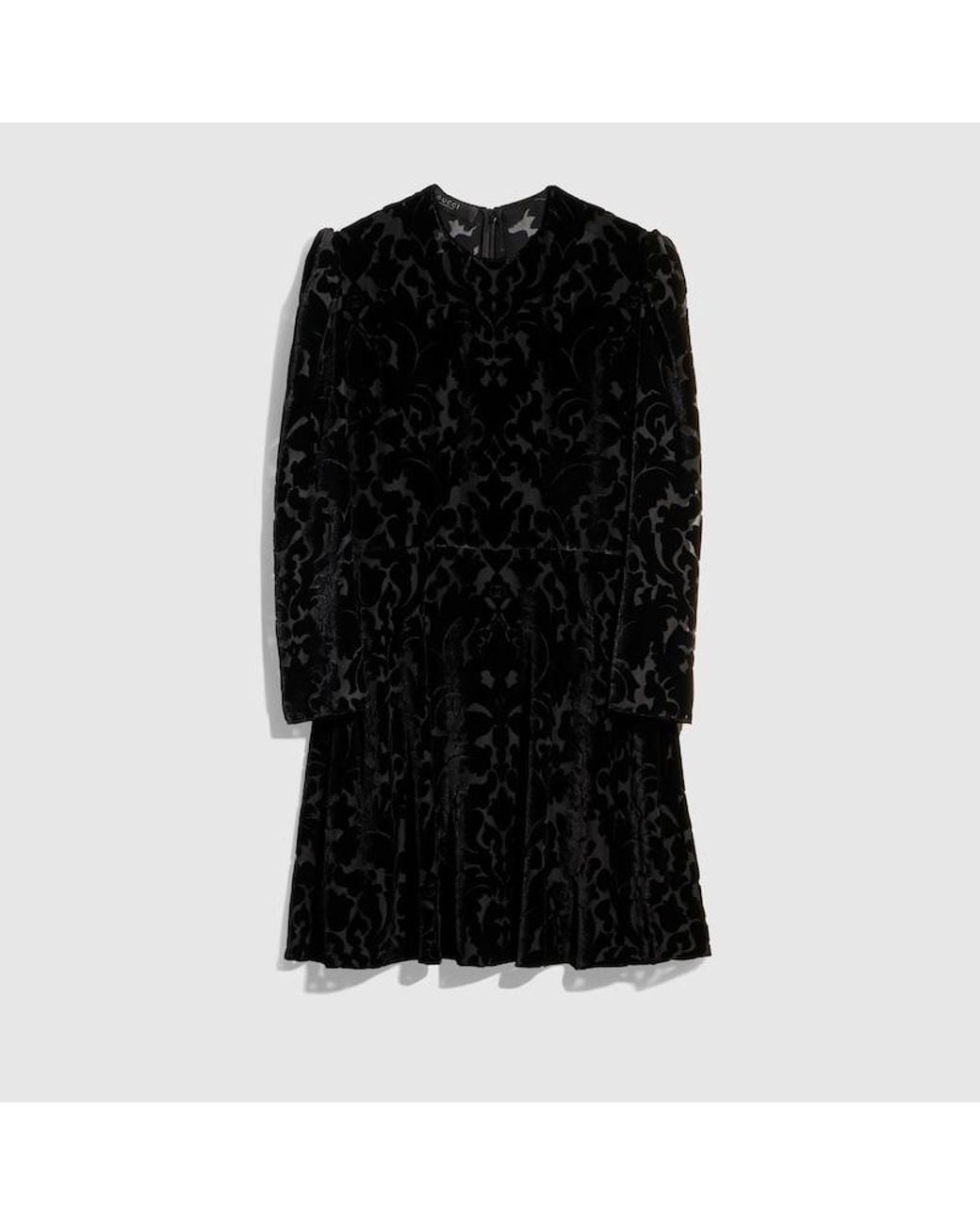 Gucci Black Floral Devoré Velour Dress