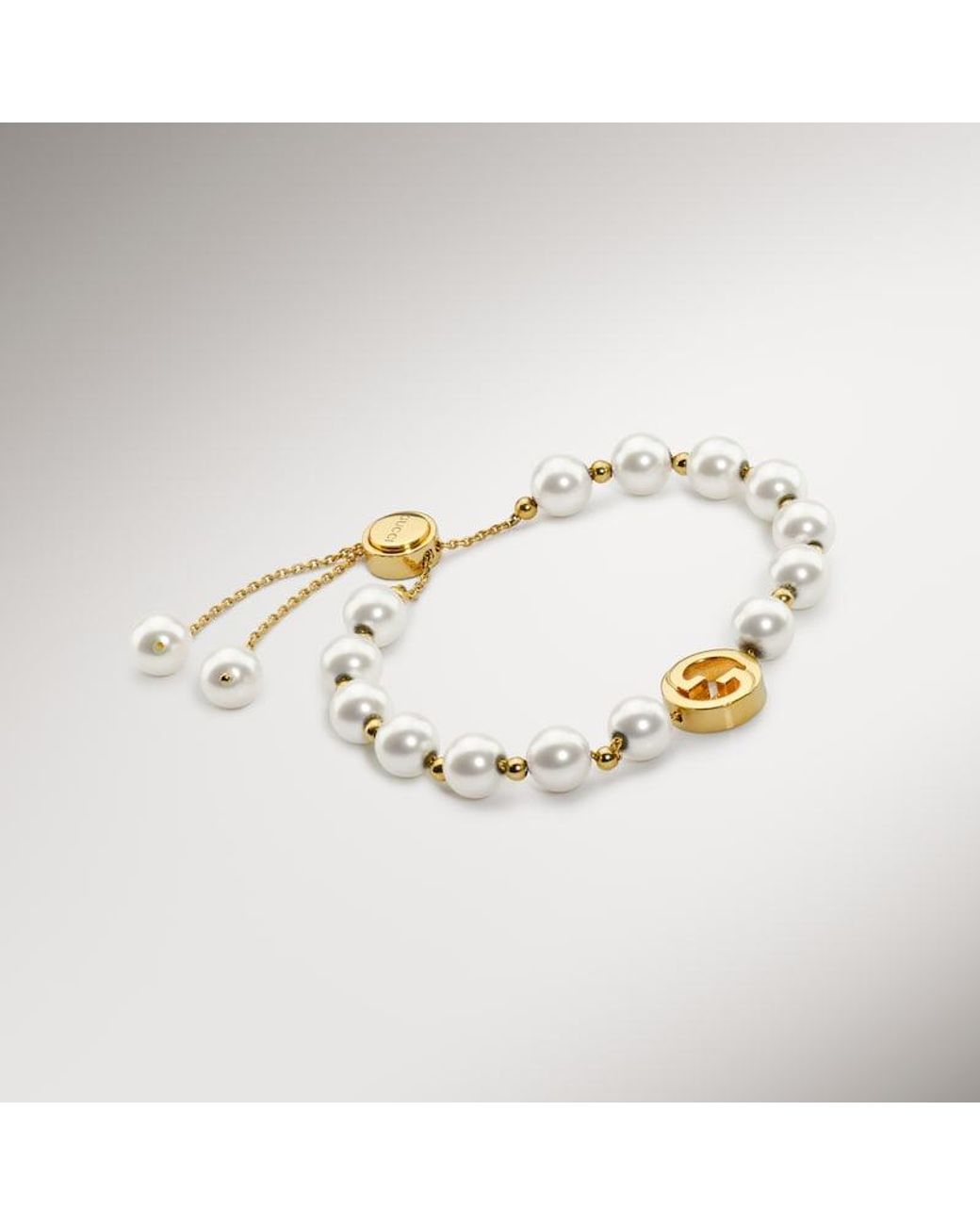 Gucci Metallic Bracelet En Perles Interlocking