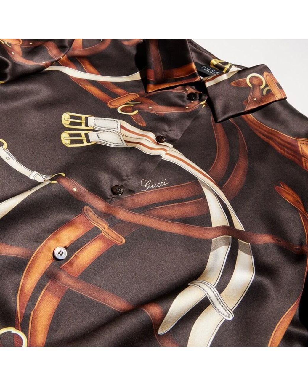 Gucci Brown Printed Silk Satin Shirt