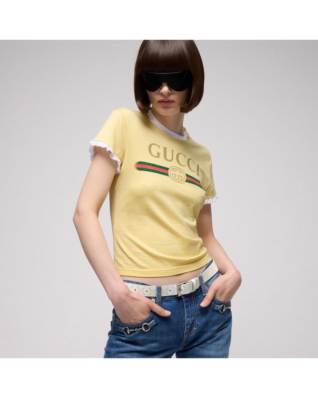 Gucci White Belt With Squared Buckle, Size 65
