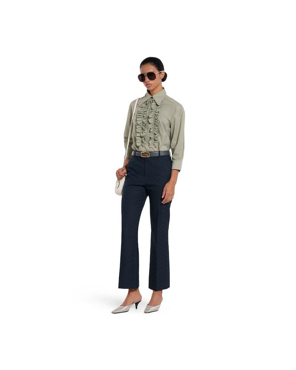 Gucci Blue Gg Cotton Gabardine Trousers