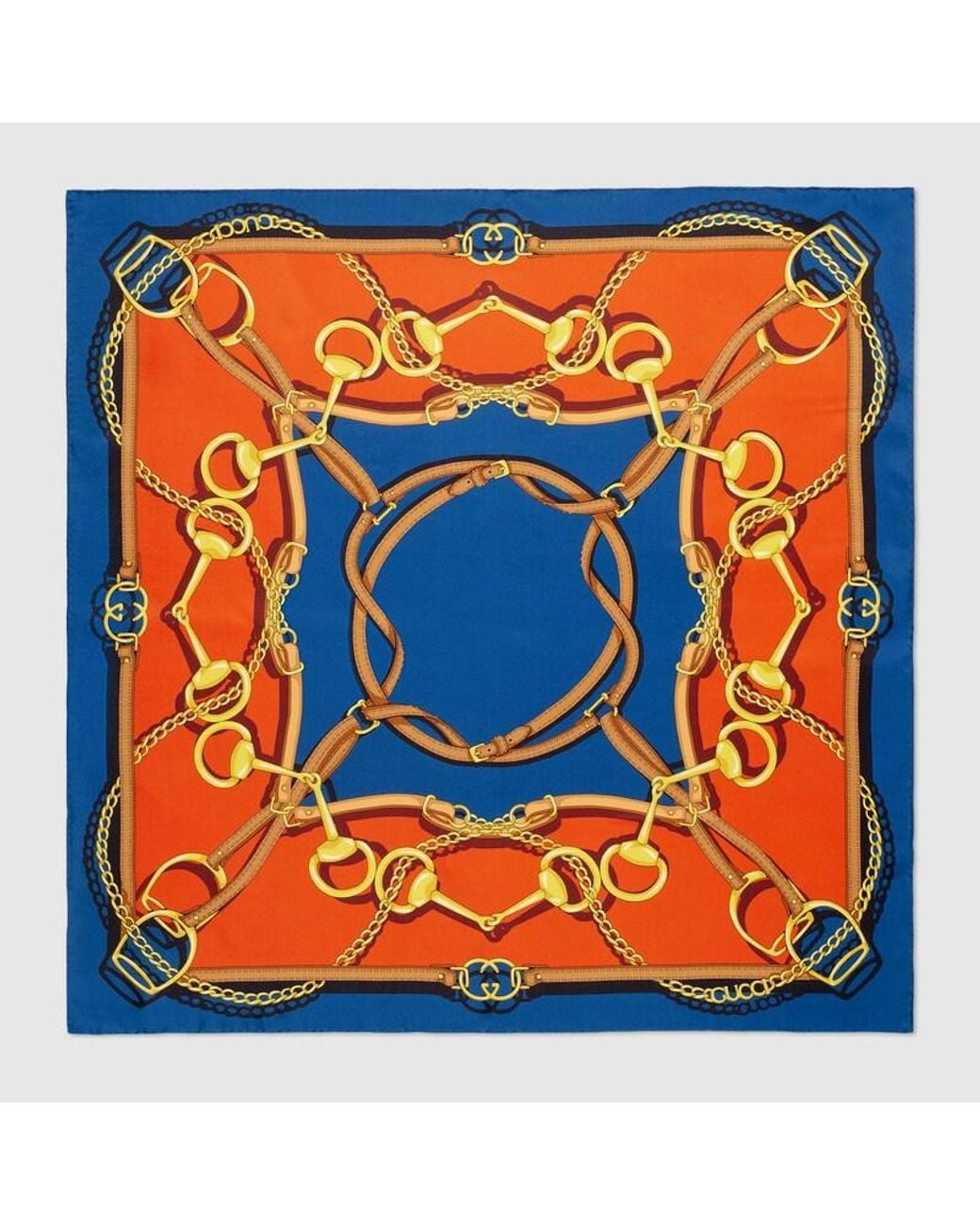 Gucci Orange Reversible Printed Silk Twill Carré