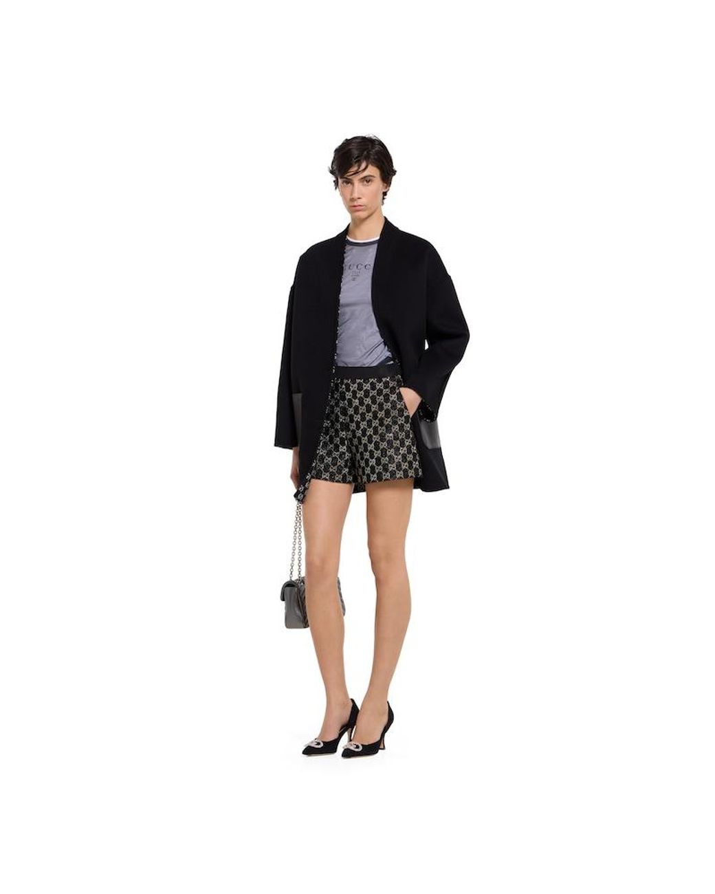 Gucci Black Reversible Silk Wool Coat