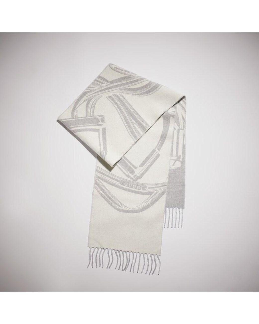 Gucci White Horsebit Wool Cashmere Scarf