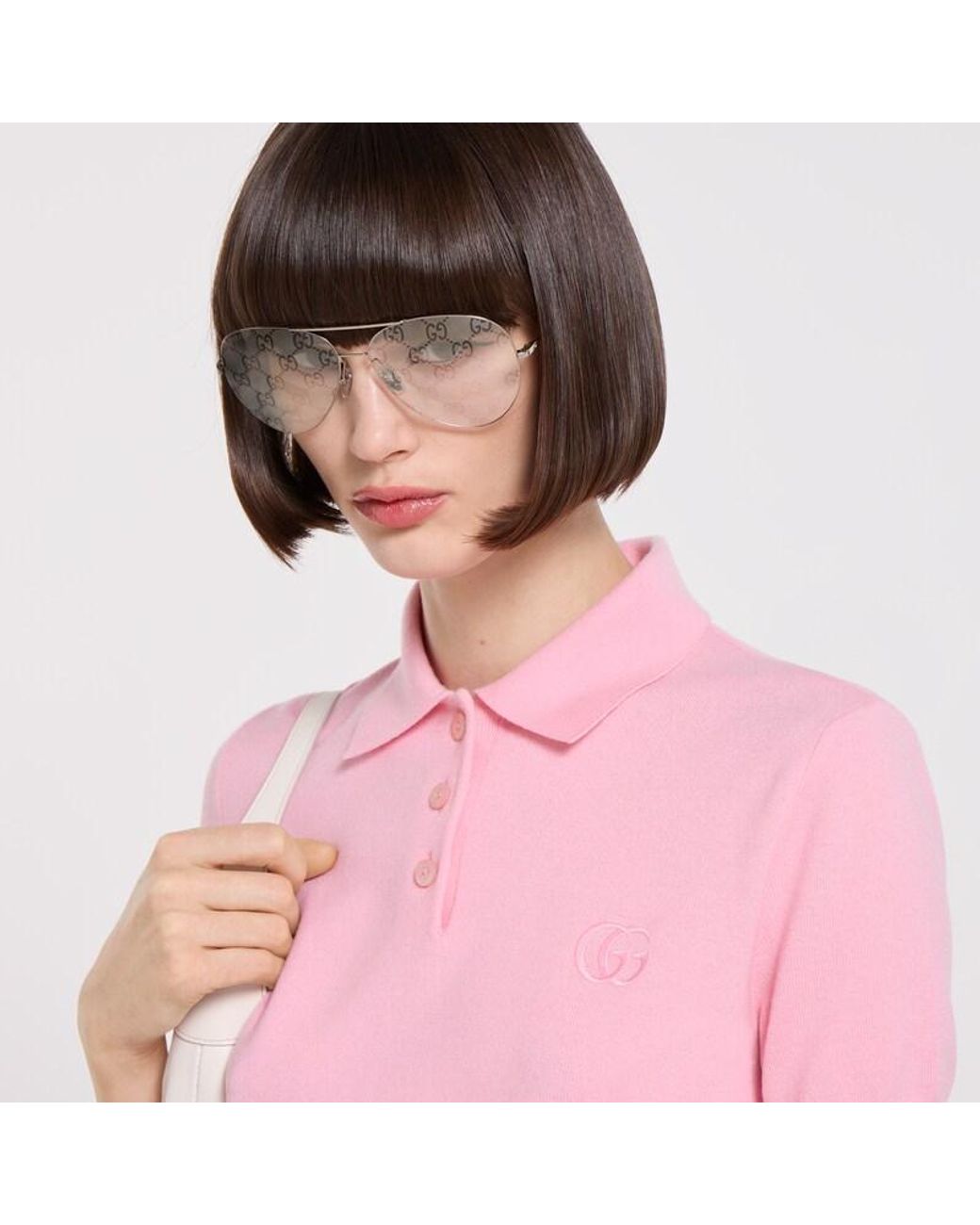 Gucci Pink Knit Wool Polo Shirt With Embroidery