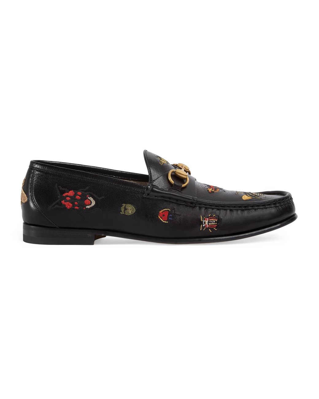 Gucci Embroidered Leather Horsebit Loafer in Black for Men | Lyst