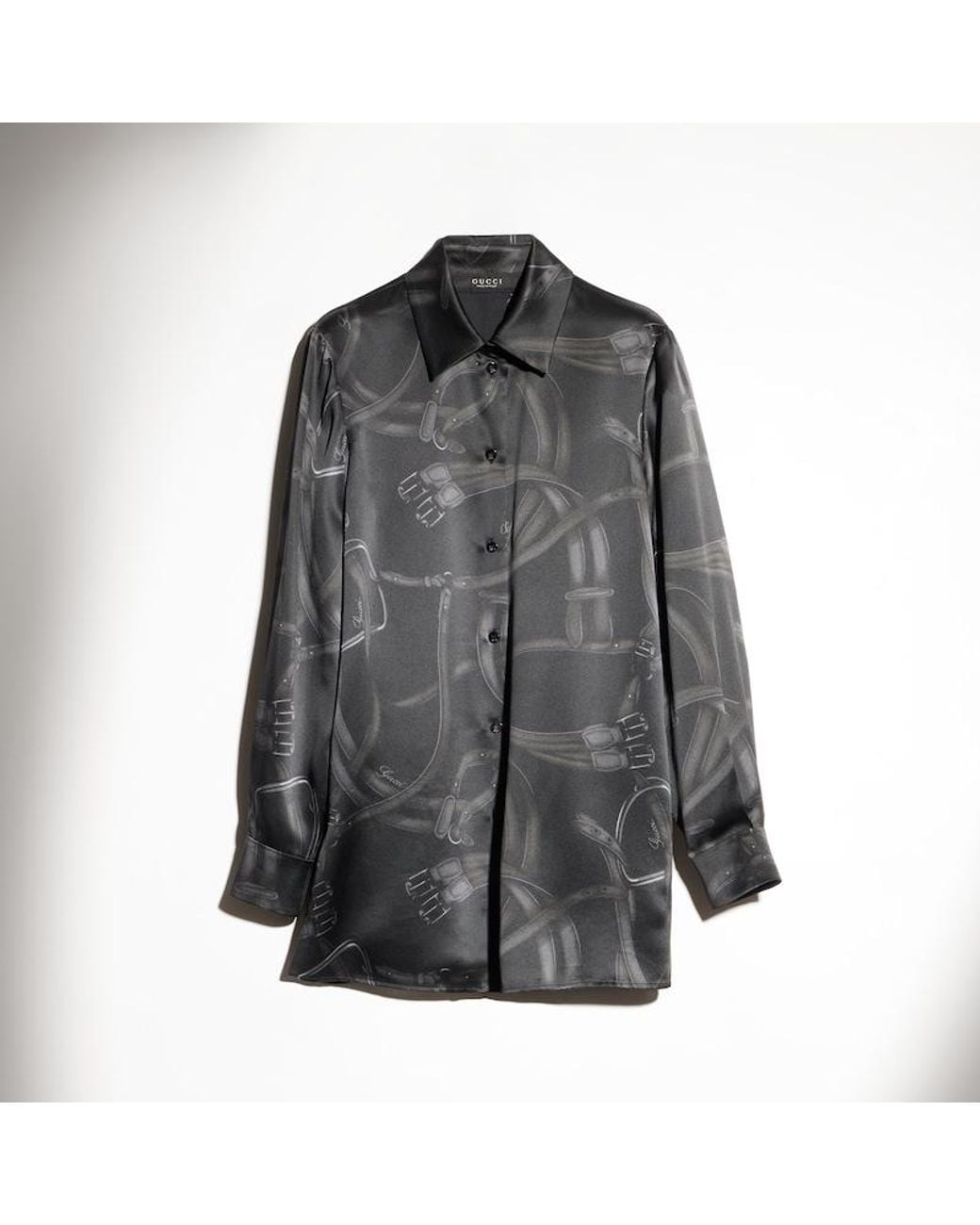 Gucci Gray Printed Silk Satin Shirt