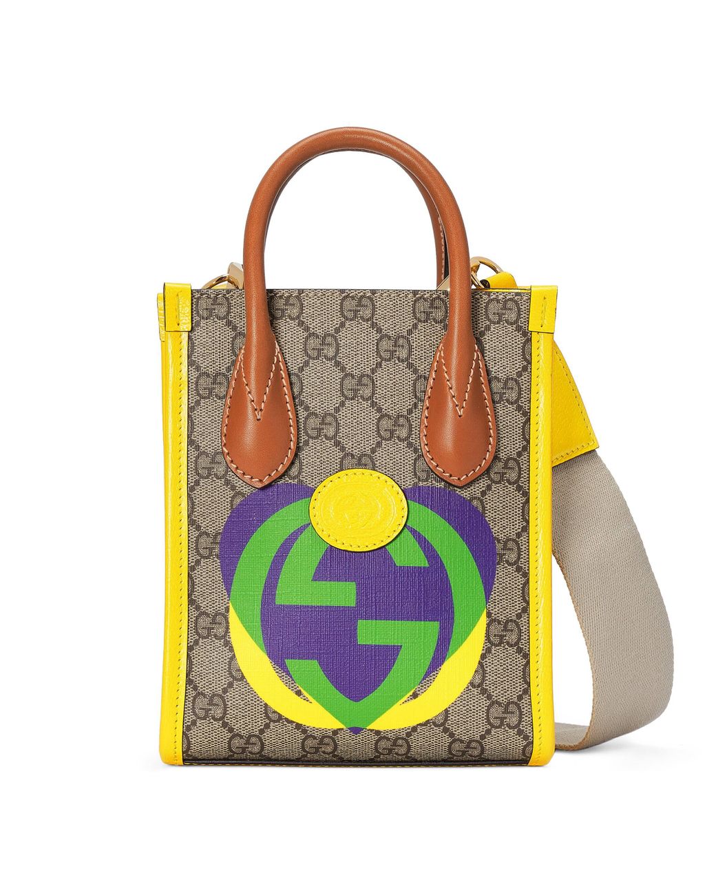 Gucci Mini Tote Bag With Interlocking G Heart Print in Natural for Men