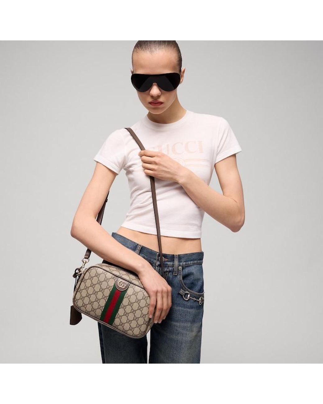 Gucci Brown Ophidia Small Camera Bag, Gg Canvas