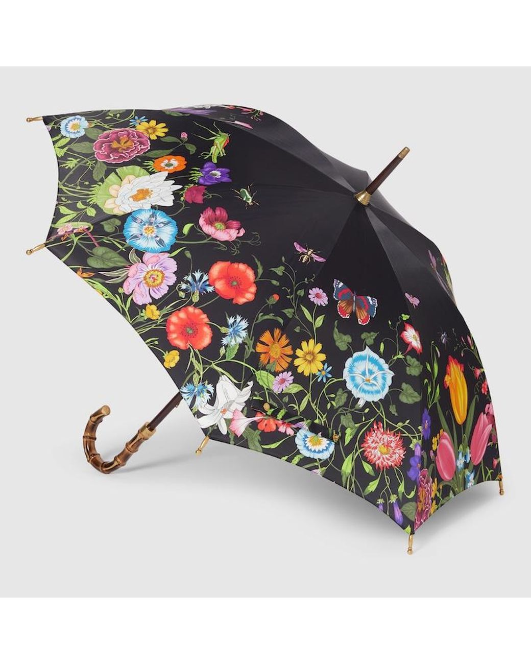 Gucci Black Regenschirm Aus Nylon Mit Flora-Print