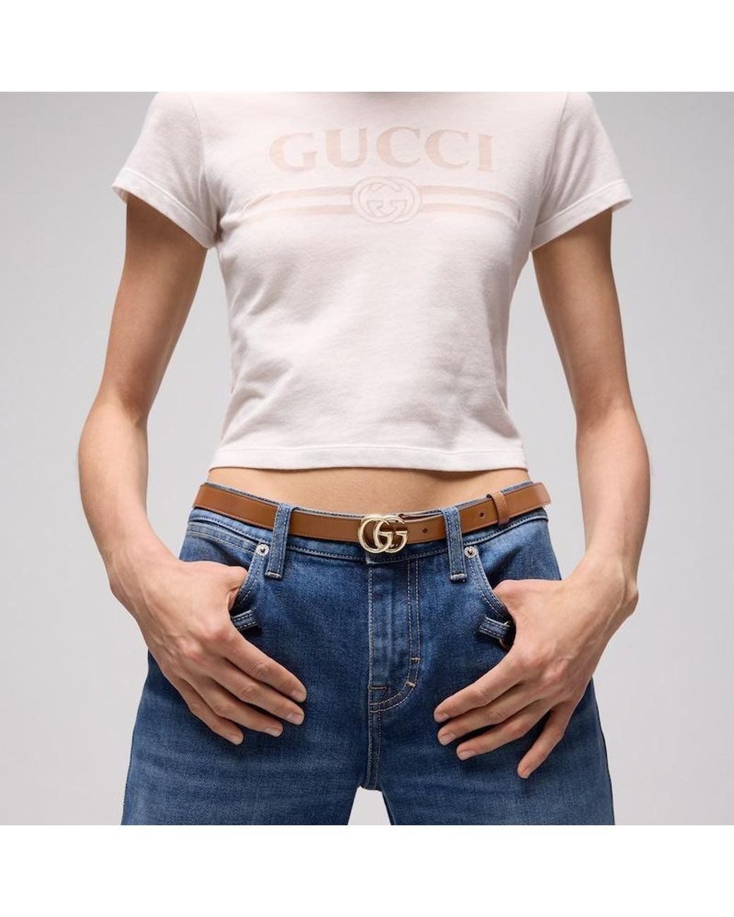 Gucci Brown Gg Marmont Thin Belt, Size 100