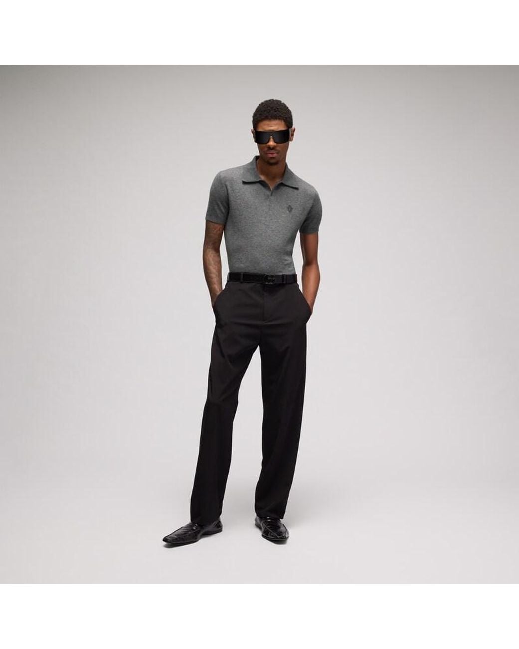 Gucci Gray Knit Cashmere Polo Shirt With Embroidery for men