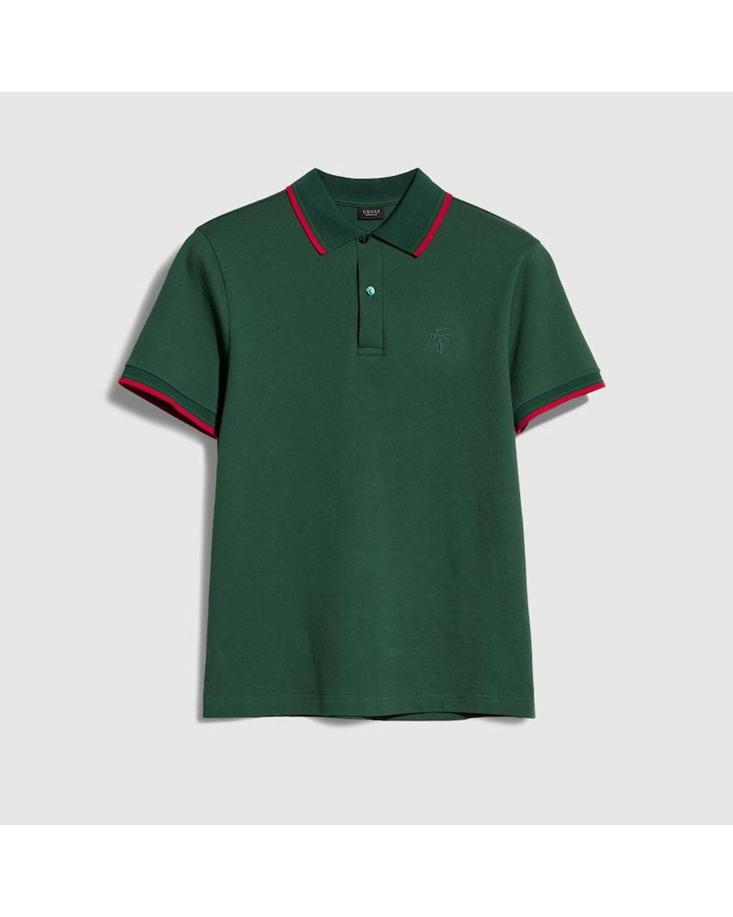 Gucci Green Cotton Piquet Polo Shirt With Embroidery for men
