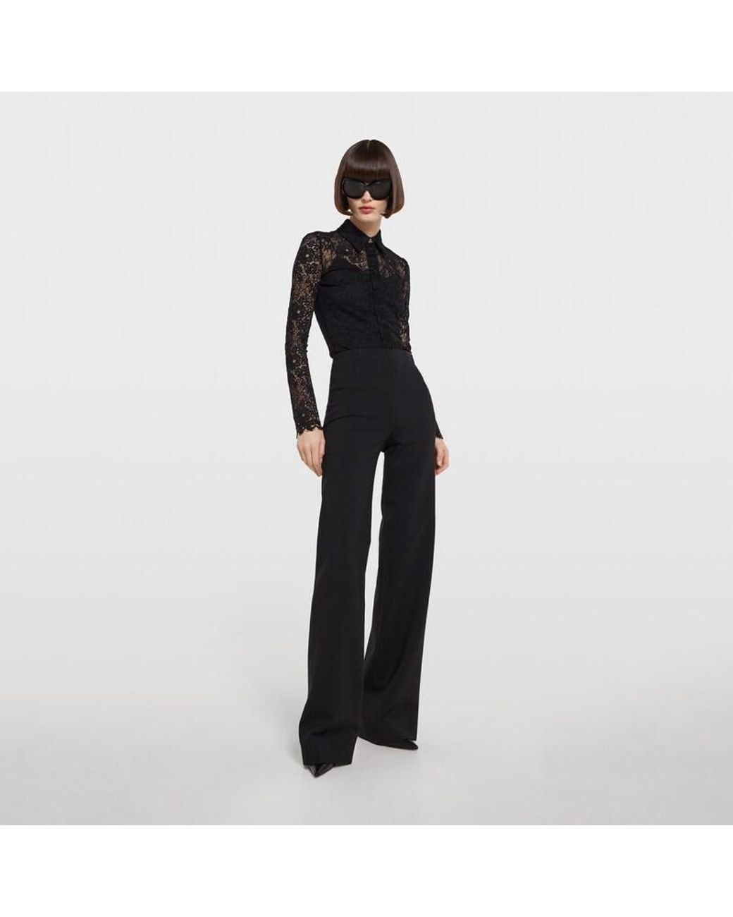 Gucci Black Gg Flower Stretch Lace Shirt