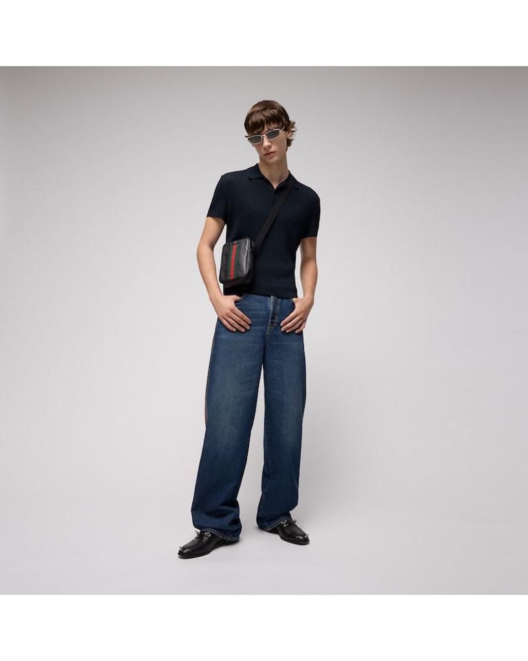 Gucci Blue Technical Knit Fabric Polo Shirt With Embroidery for men