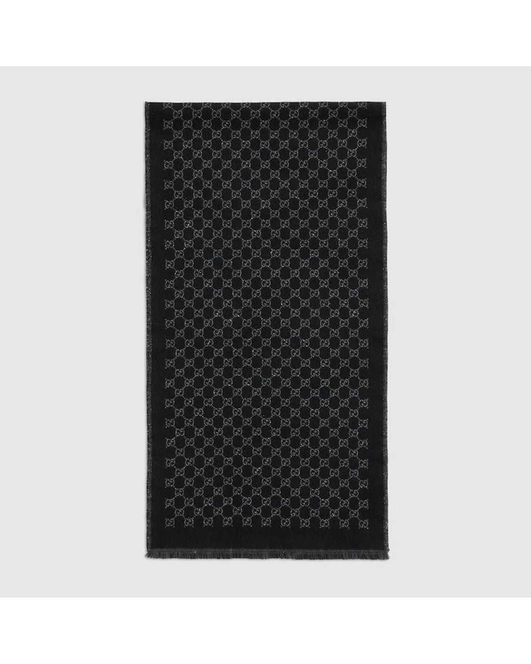 Gucci Black Gg Wool Viscose Lamé Scarf