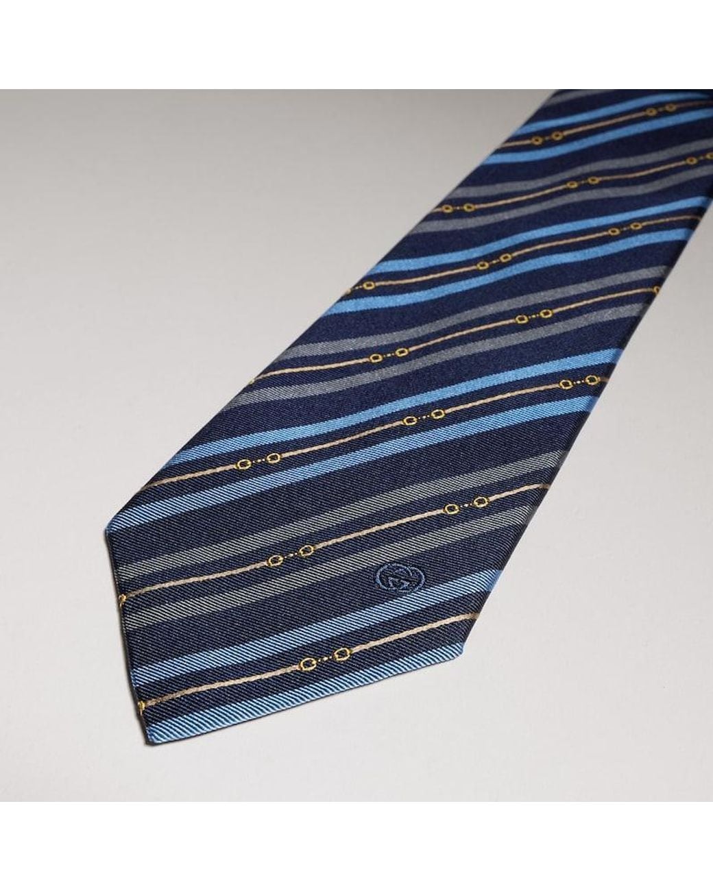 Gucci Blue Horsebit Interlocking G Silk Tie for men