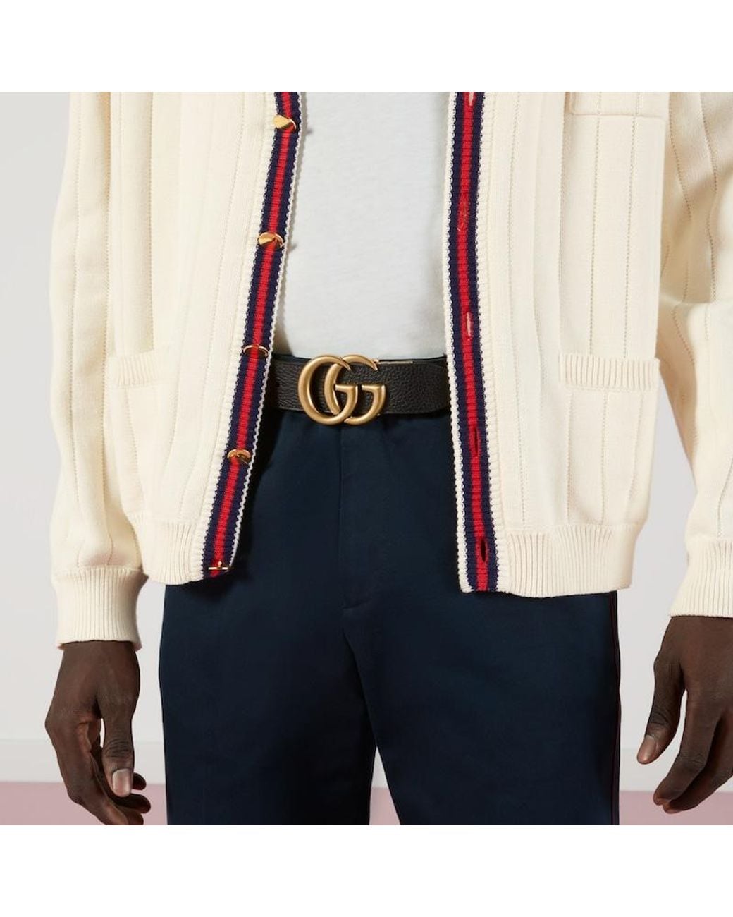 Gucci Black Reversible Leather Belt With Double G Buckle for men