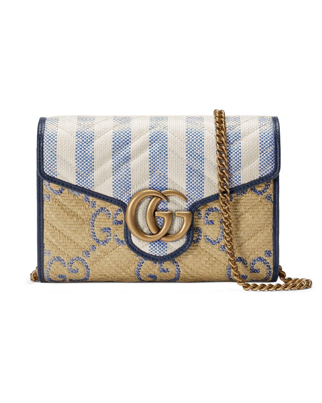 Gucci GG Marmont Raffia Effect Mini Bag in Natural