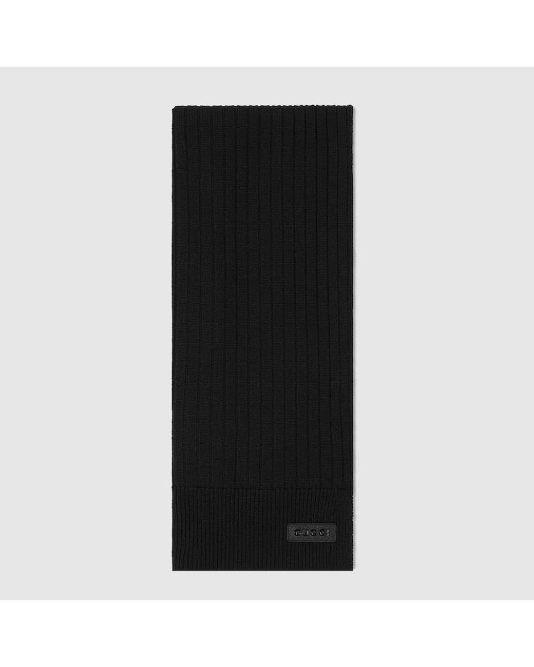 Gucci Black Knit Wool Scarf With Logo for men