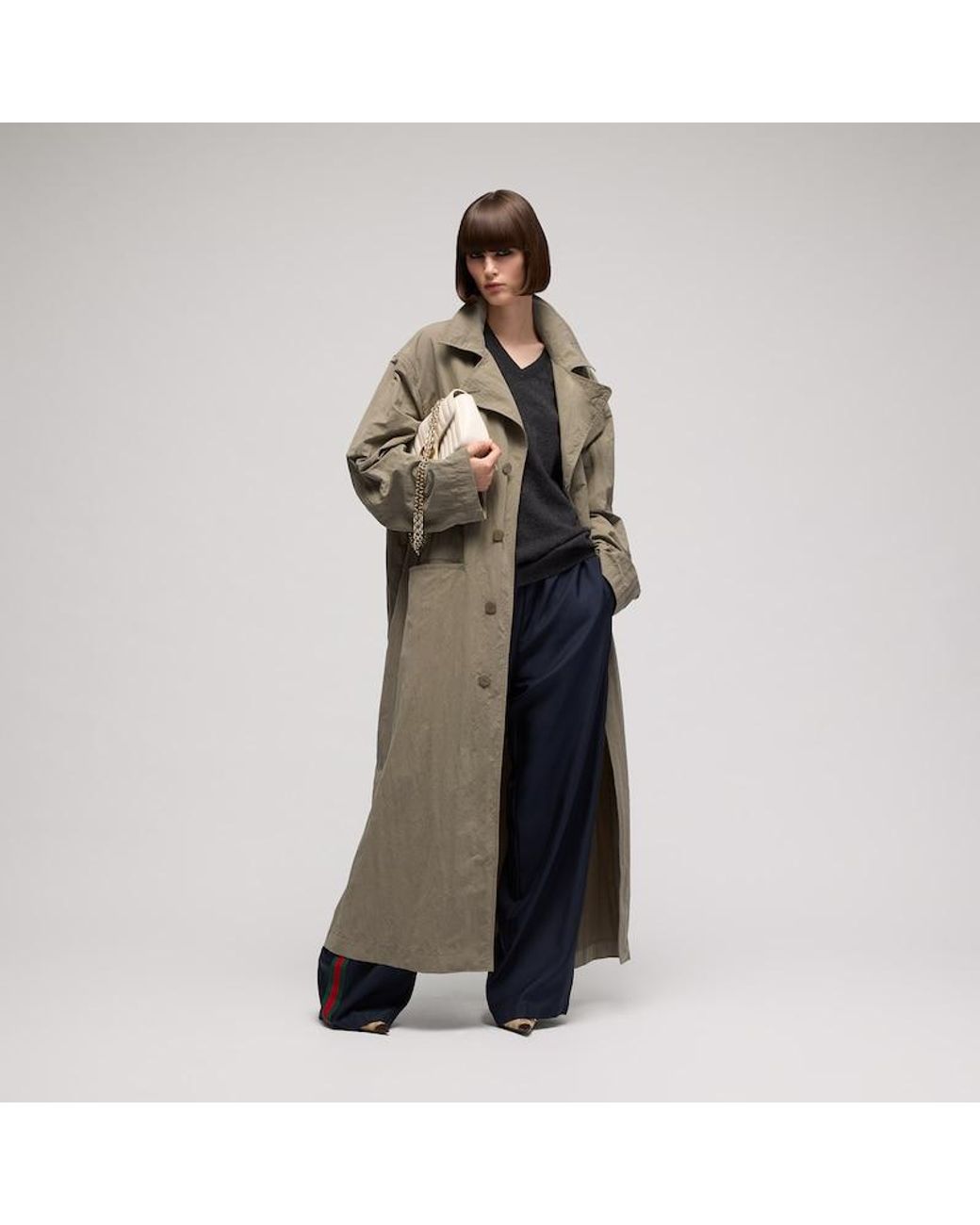 Gucci Natural Washed Matte Nylon Trench Coat, Size 36 It, Ready-To-Wear