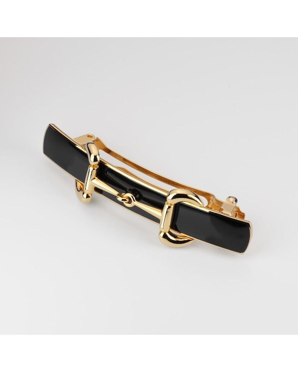 Gucci Black Horsebit Hair Clip With Enamel, -Toned Metal