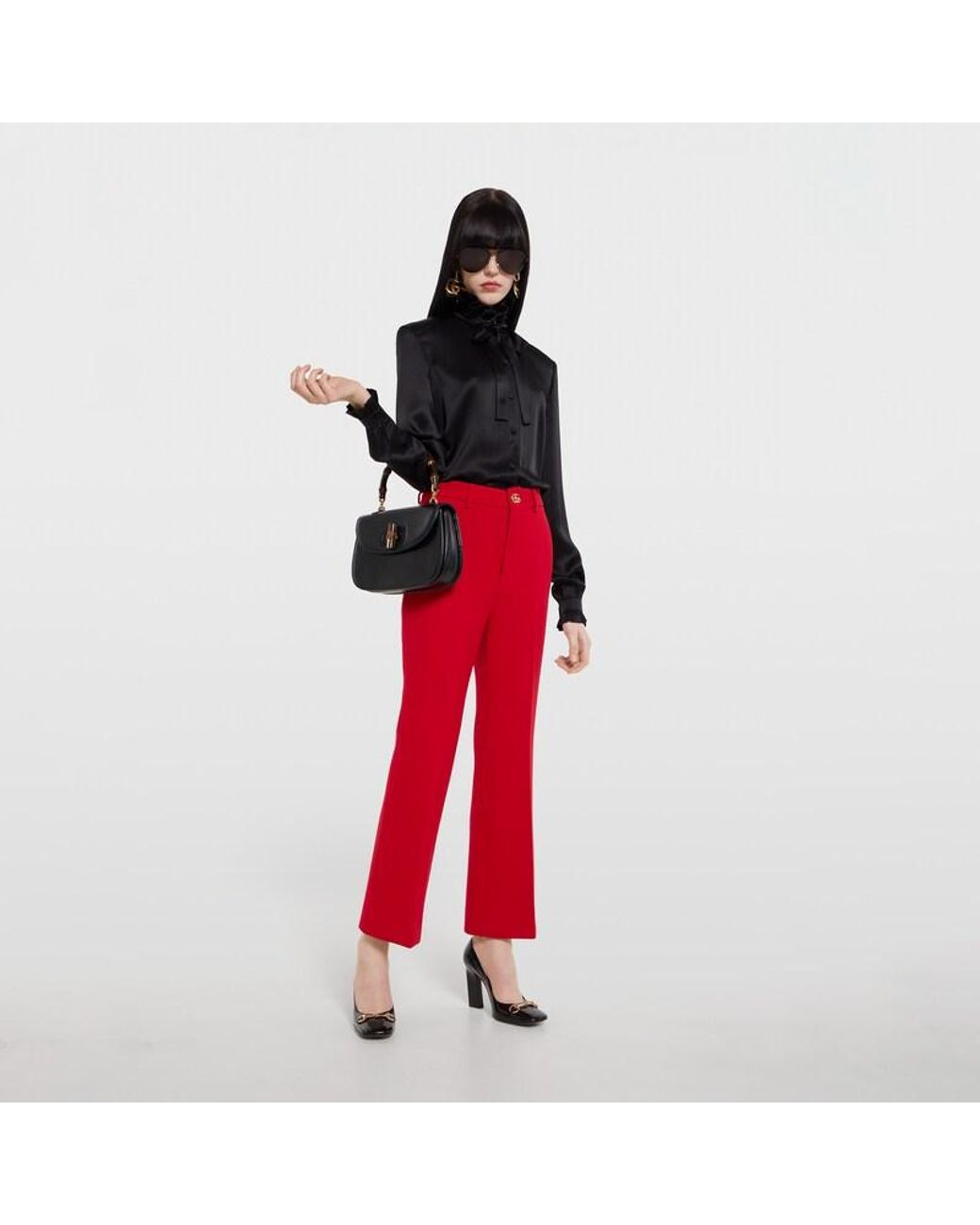 Gucci Red Crêpe Wool Pants With Double G Button