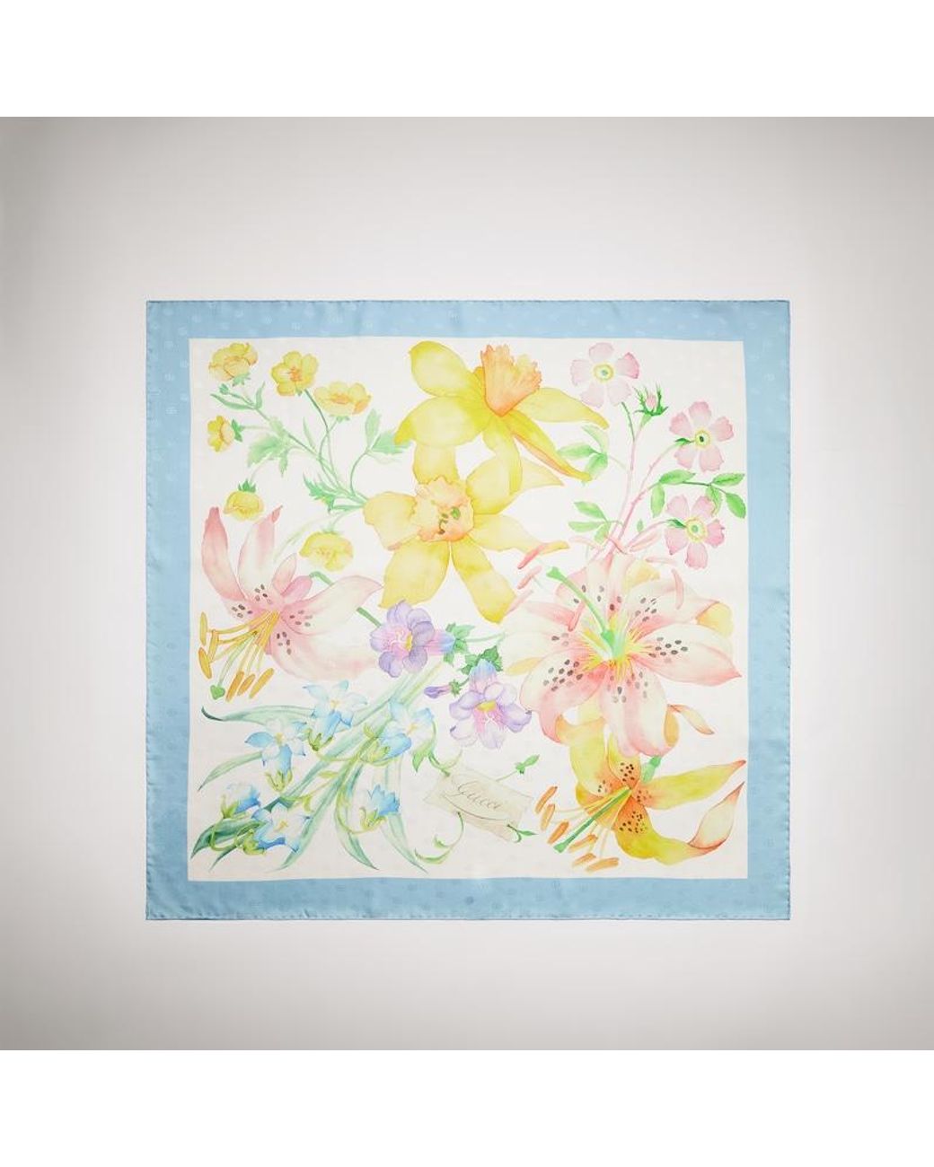 Gucci Yellow Printed Double G Silk Carré
