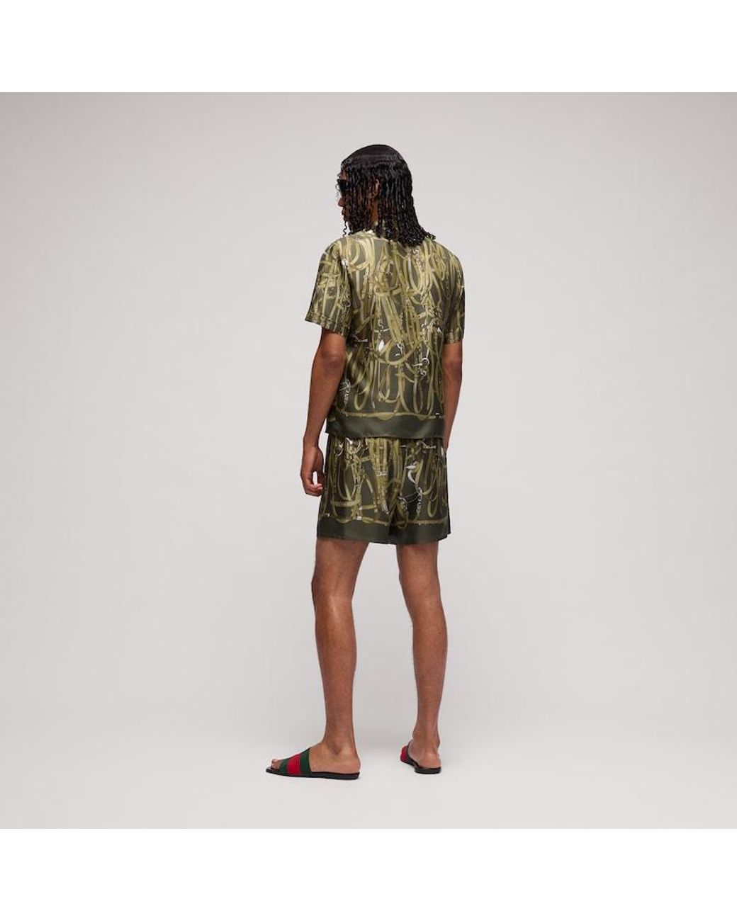 Gucci Green Printed Silk Twill Shorts for men