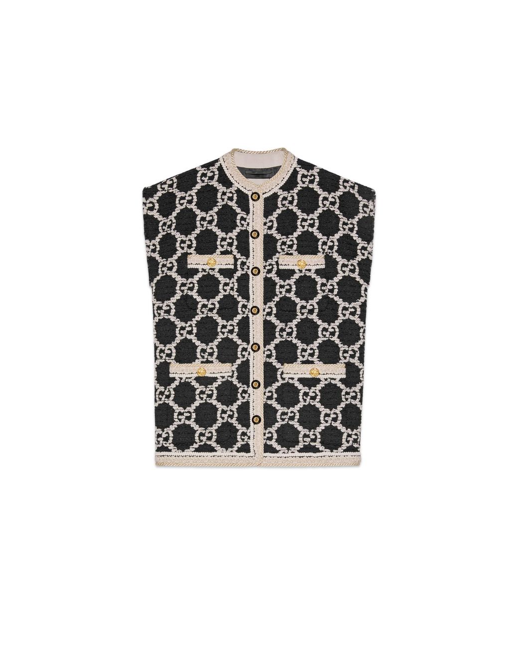 Gucci GG Tweed Sleeveless Vest in Black | Lyst