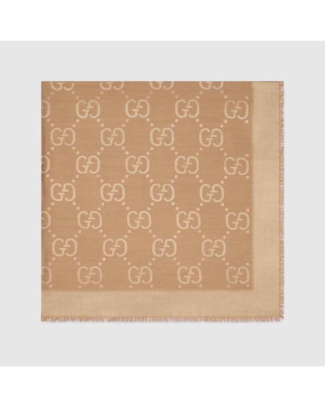 Gucci Natural Gg Jacquard Silk Wool Shawl