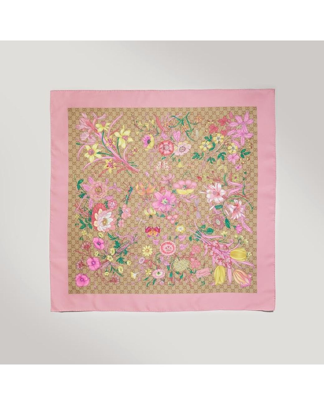 Gucci Pink Printed Gg Silk Twill Carré