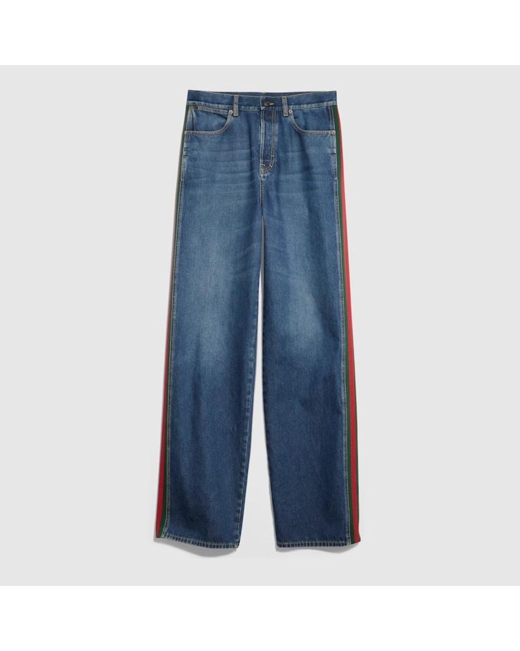Gucci Blue Cotton Denim Pants With Web Insert for men