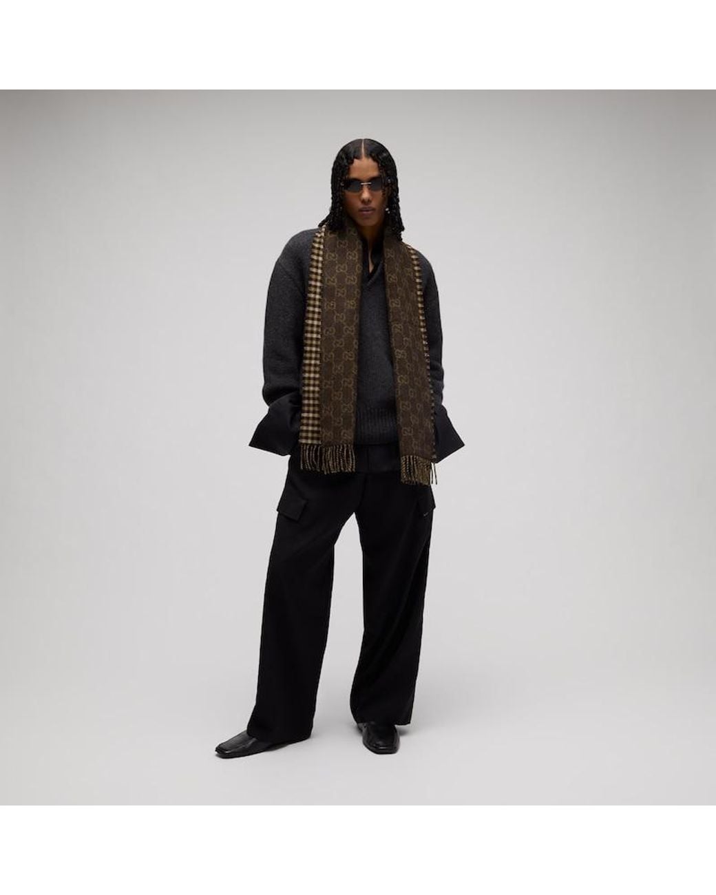 Gucci Brown Reversible Wool Cashmere Scarf for men