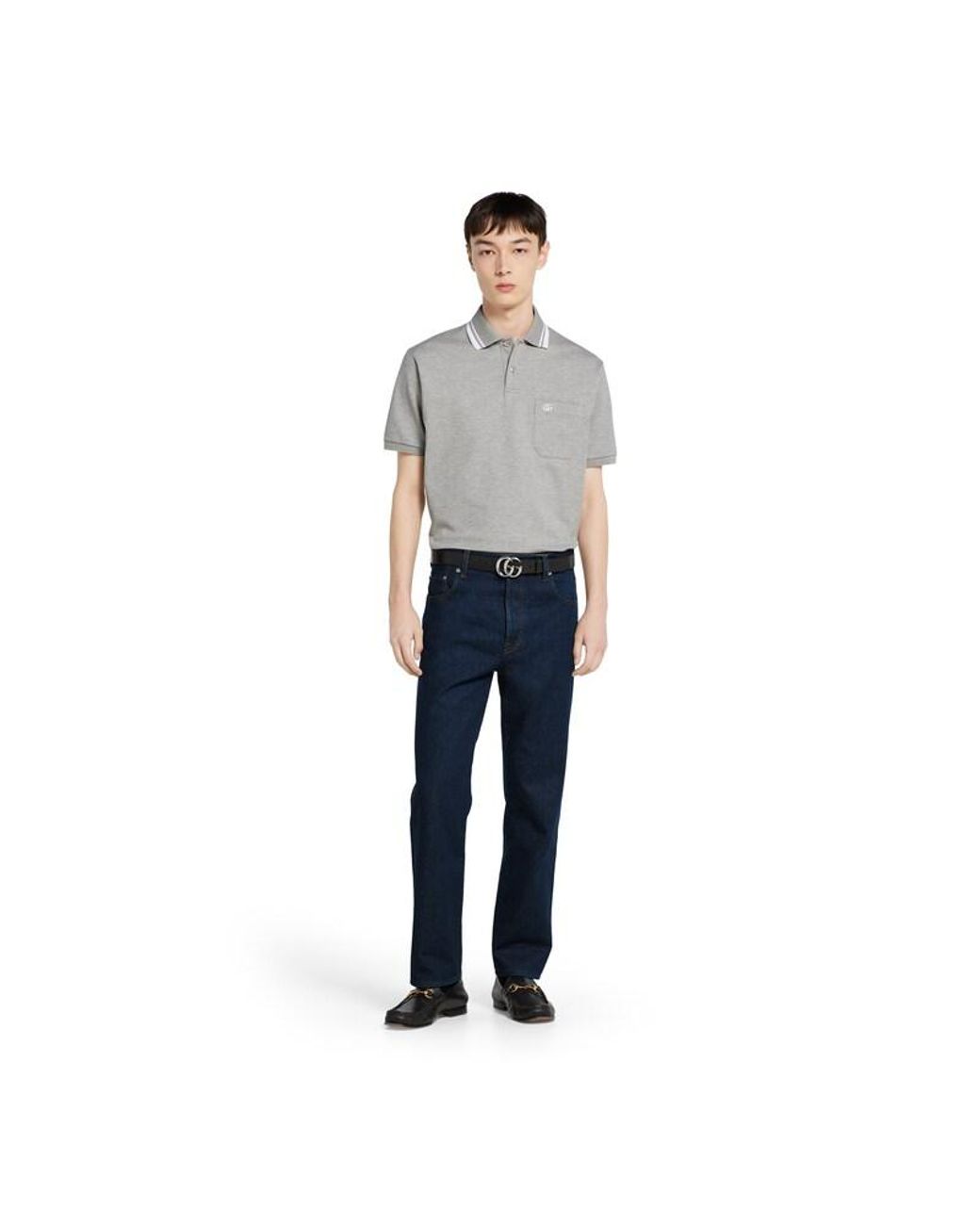 Gucci Gray Cotton Piquet Polo Shirt With Embroidery for men