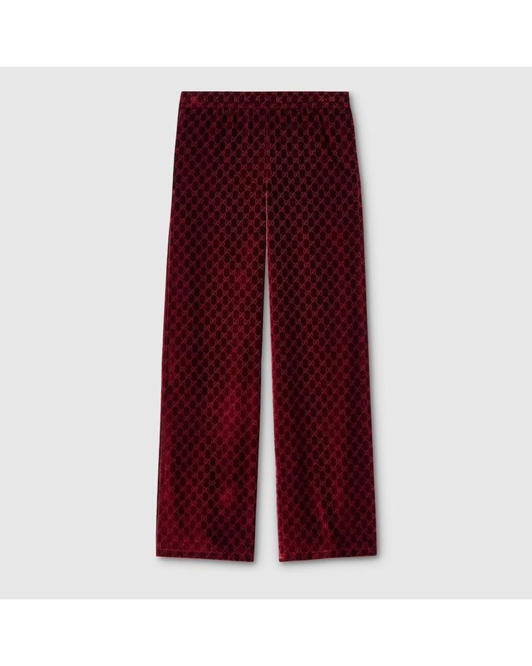 Gucci Red Gg Velvet Devoré Sportswear Pants for men