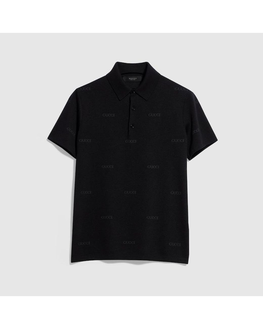 Gucci Black Wool Silk Jacquard Polo Shirt for men