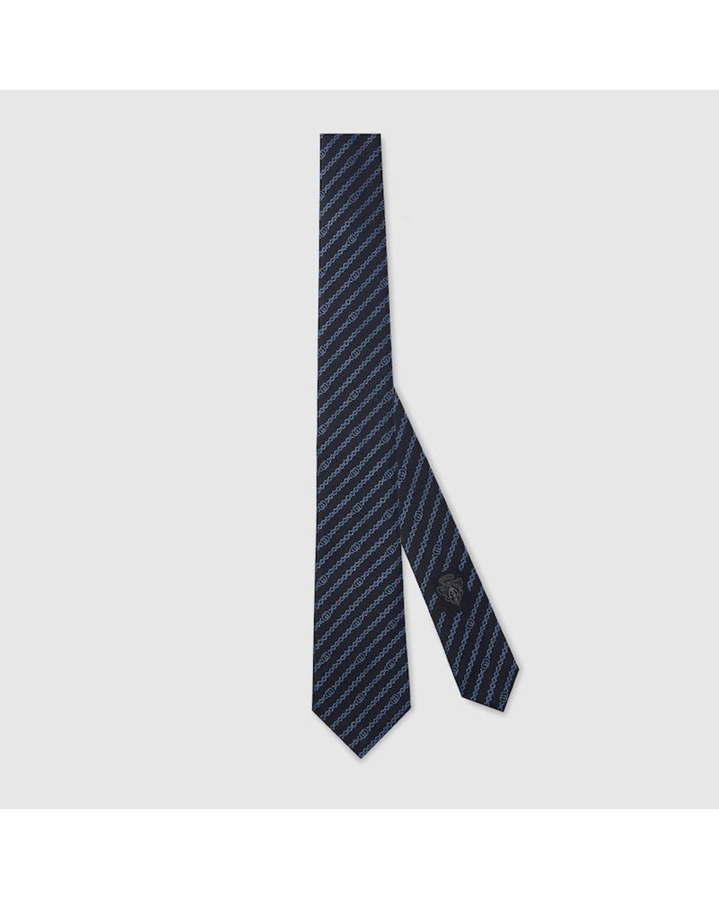 Gucci Blue Interlocking G Chain Silk Tie for men