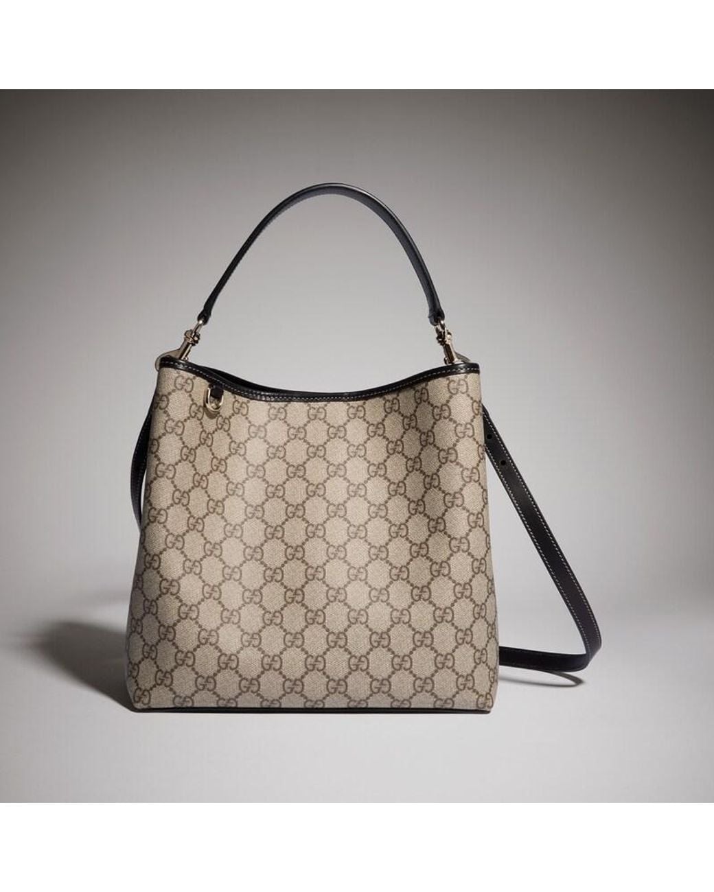 Gucci Brown Gg Emblem Medium Bucket Bag, Gg Canvas