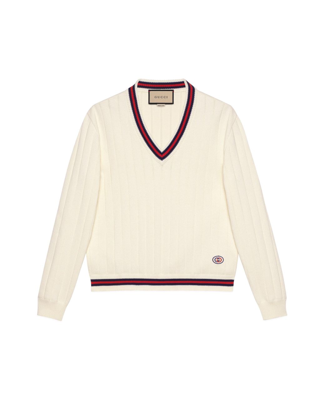 Gucci Cotton Knit V-neck Jumper With Web in White for Men | Lyst