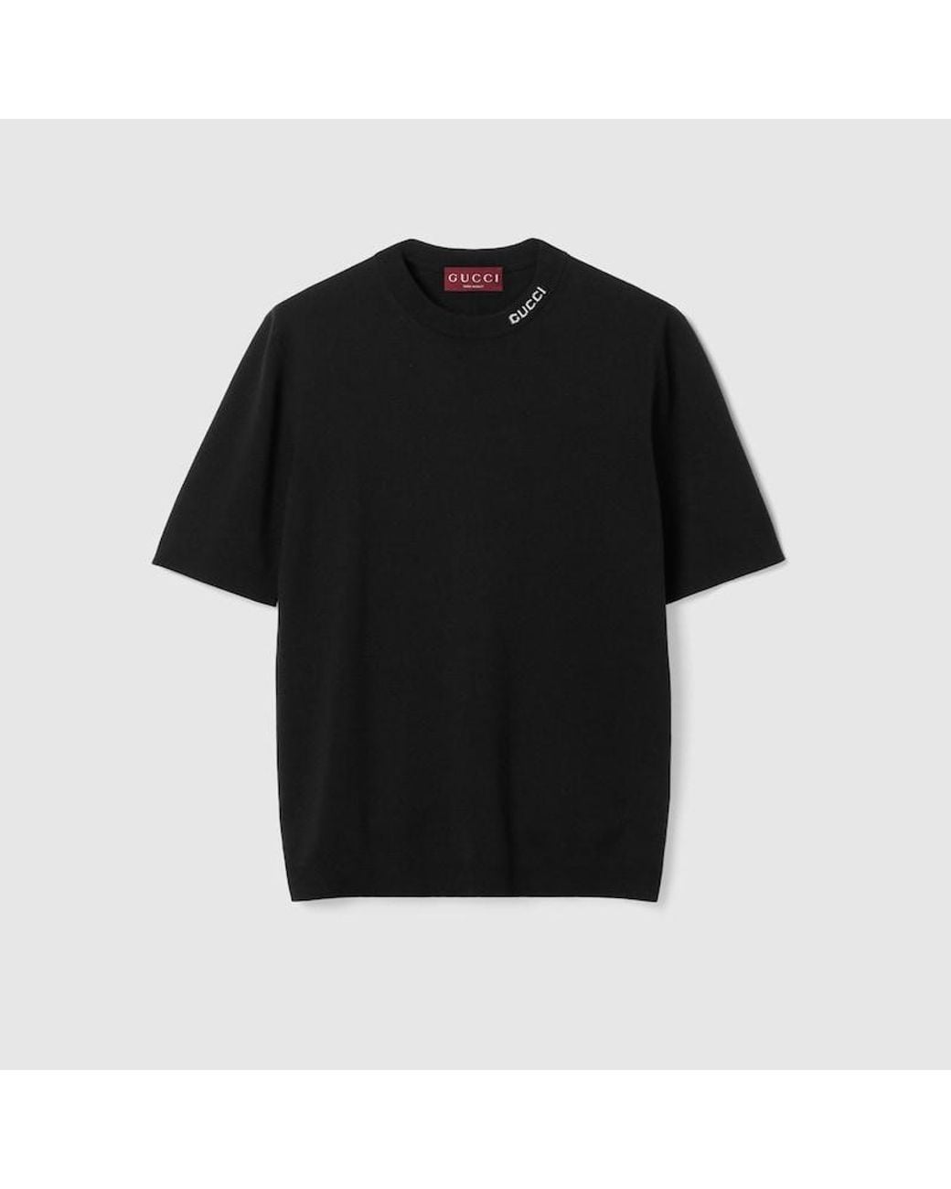Gucci Black Silk Cotton T-Shirt With Intarsia for men