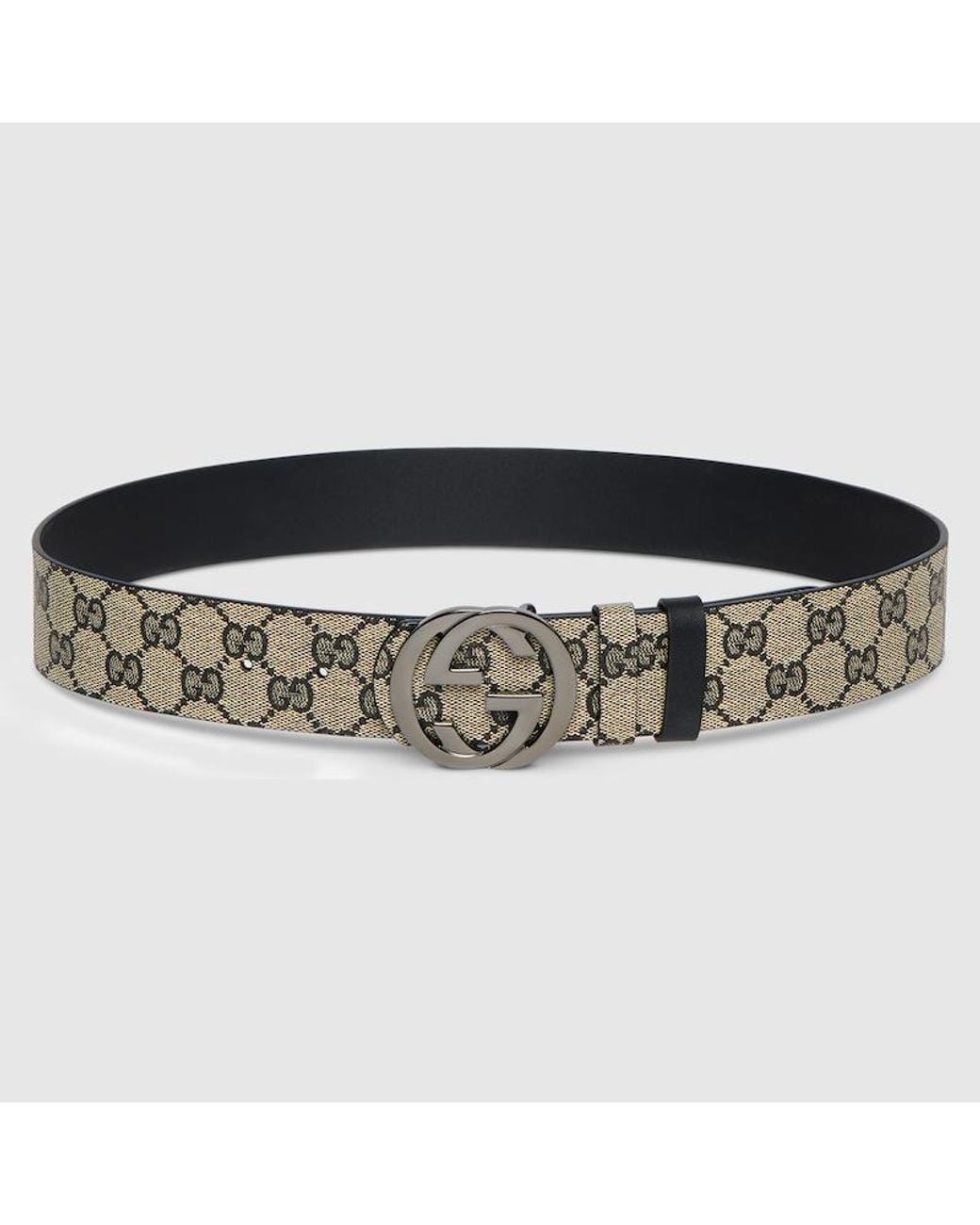 Gucci Black Reversible Belt With Interlocking G Buckle, Size 95, Gg Canvas for men