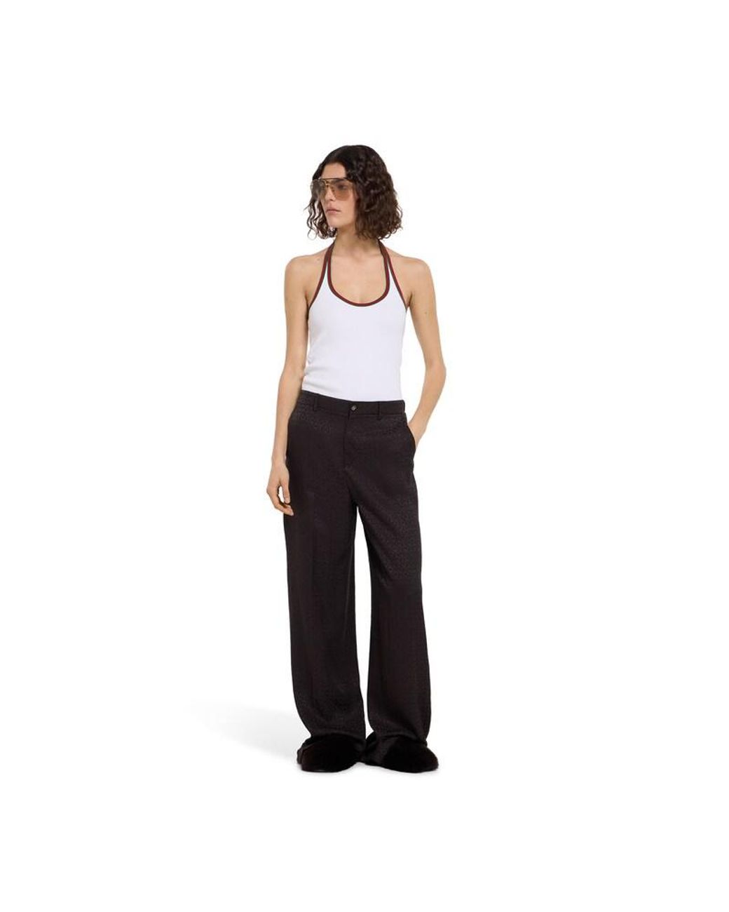 Gucci Brown Horsebit Silk Jacquard Trousers