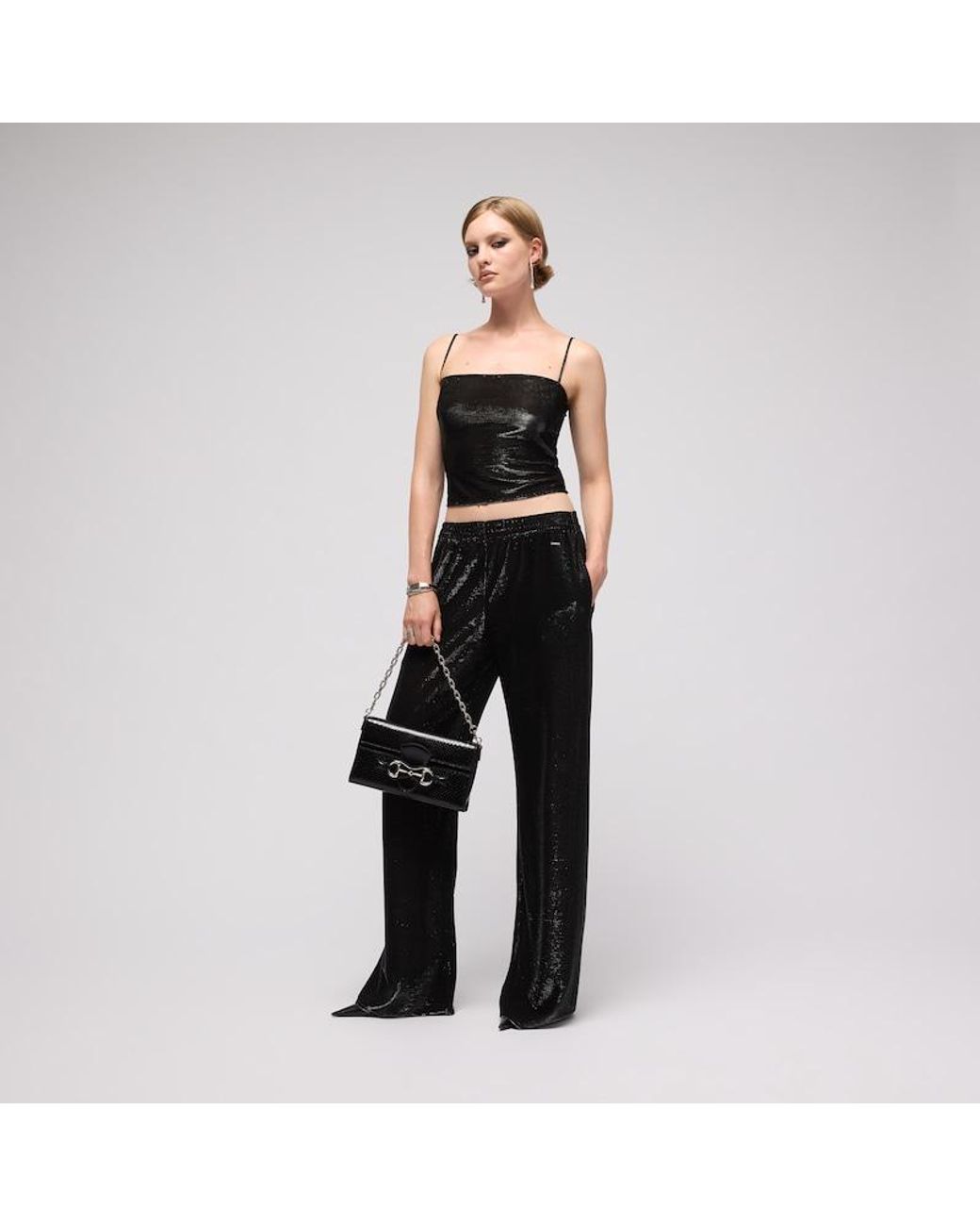 Gucci Black Jersey Top With Iridescent Effect, Size 40 It, Ready-To-Wear