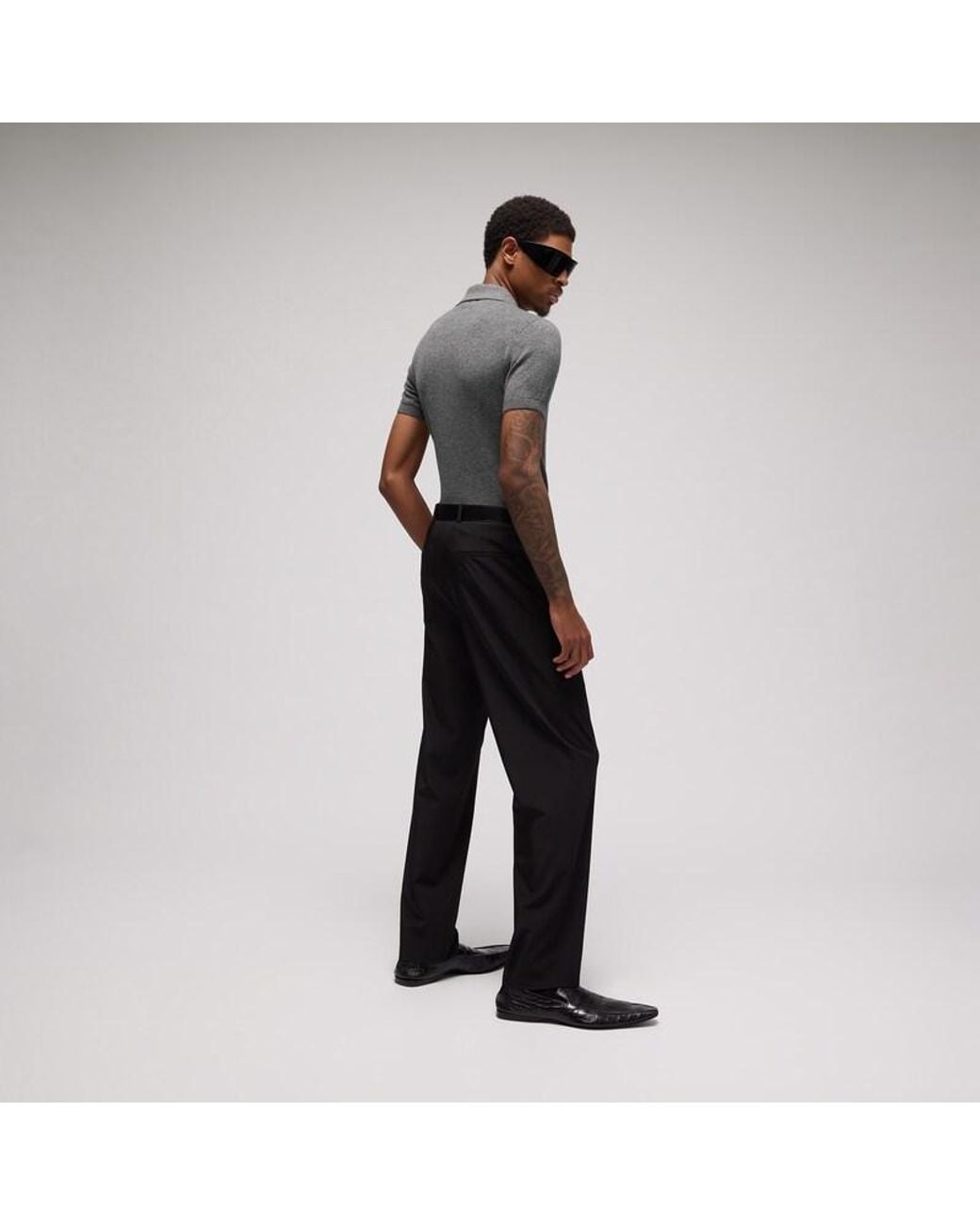 Gucci Gray Knit Cashmere Polo Shirt With Embroidery for men