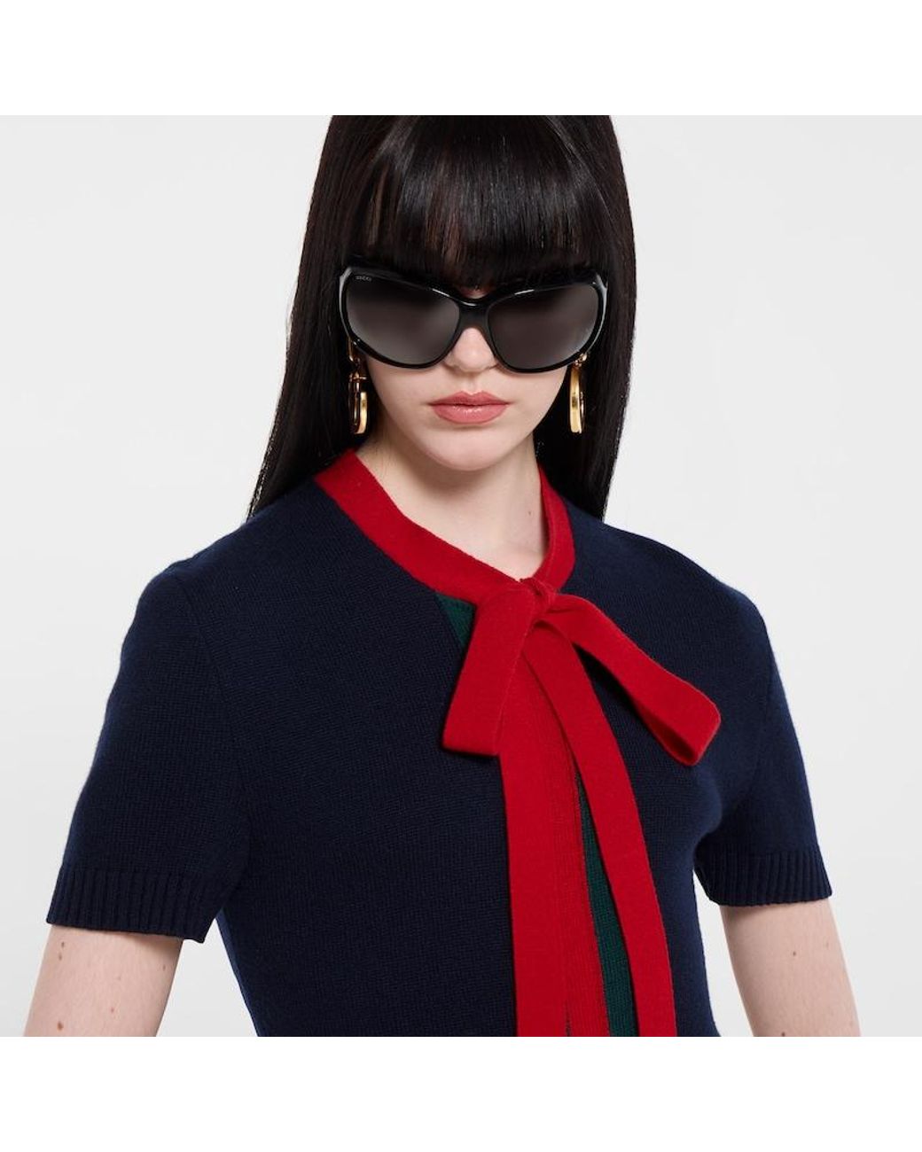 Gucci Black Knit Wool Cashmere Dress With Web