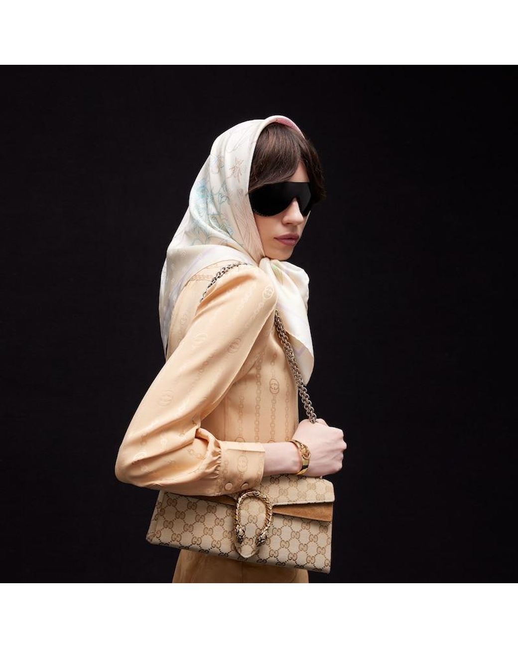 Gucci Natural Printed Double G Silk Jacquard Carré