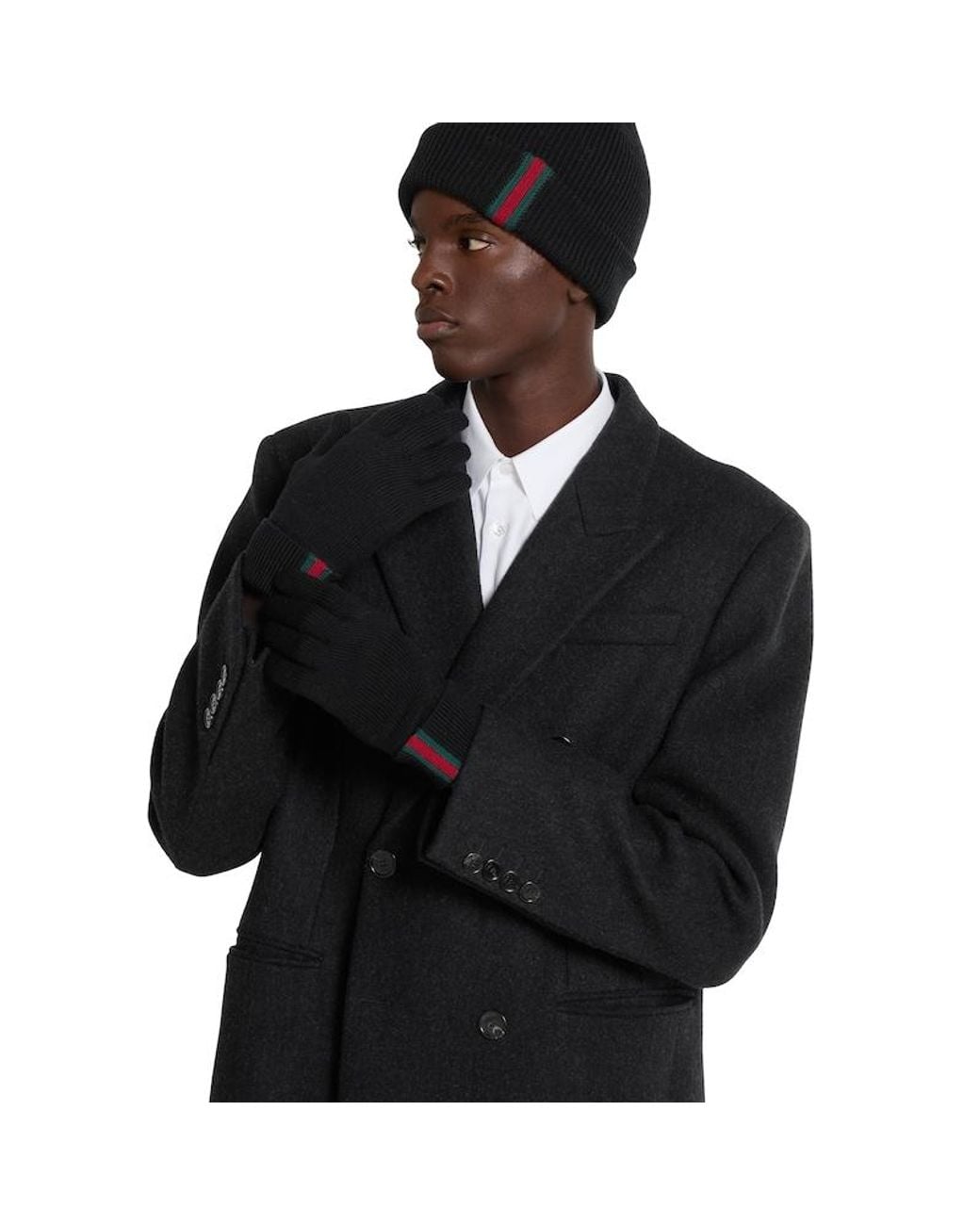 Gucci Black Wool Gloves With Web for men