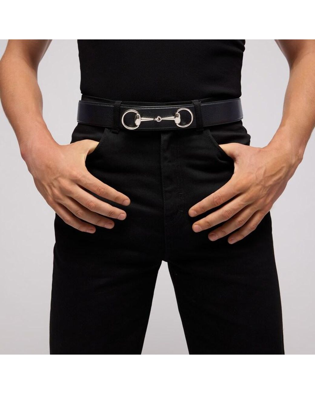 Gucci Blue Horsebit 1955 Belt, Size 90, Leather for men